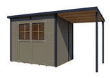 Gartenlaube inkl. Fußboden und Anbaudach, Grundfläche: 6,93 m², Pultdach, Gartenhaus, Beigegrau / Anthrazit, Elementgartenhaus