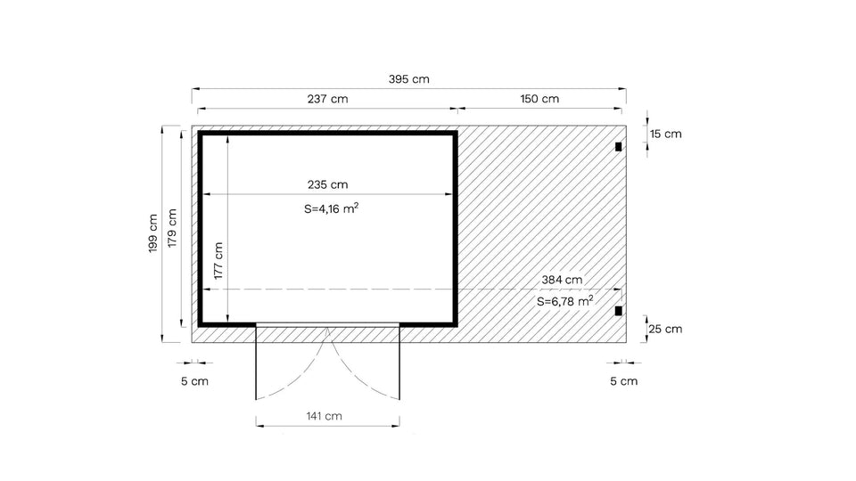 Gartenlaube inkl. Fußboden und Anbaudach, Grundfläche: 6,93 m², Pultdach, Gartenhaus, Beigegrau / Anthrazit, Elementgartenhaus