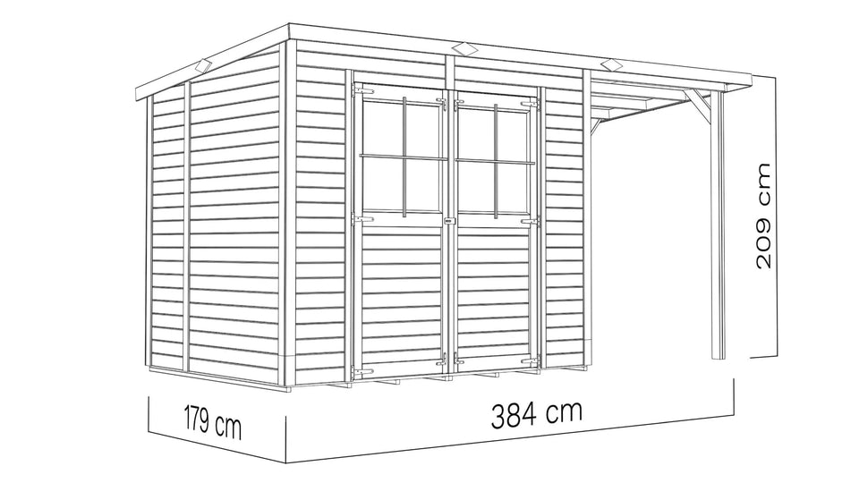 Gartenlaube inkl. Fußboden und Anbaudach, Grundfläche: 6,93 m², Pultdach, Gartenhaus, Beigegrau / Anthrazit, Elementgartenhaus