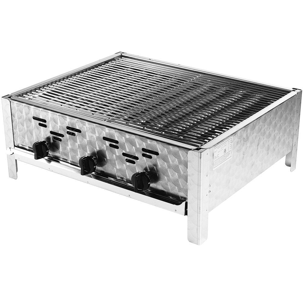 Gasbräter 3-flammig inkl. Grillrost, Druckregler & Schlauch (Indoor geeignet)