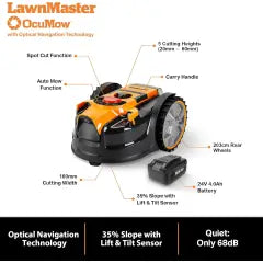 LawnMaster OcuMow? Robotermäher mit kabellosem 24V MAX 10 Zoll Rasentrimmer-Kombiset, optische Navigation, automatische Hindernisvermeidung, präziser Schnitt