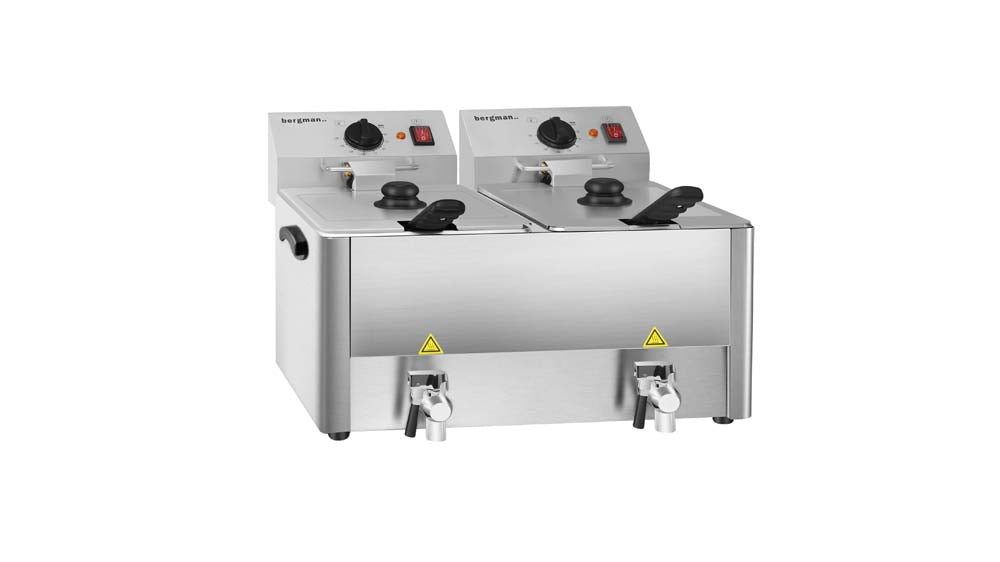 ECOLINE Elektro-Fritteuse mit 2 Becken 10 l & Ablasshahn