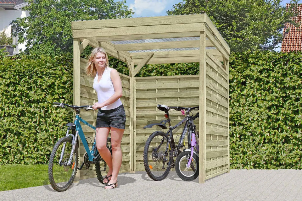 Holzunterstand / Überdachung 01, aus Kiefernholz, kesseldruckimprägniert - Außenmaße: 203 x 199 x 230 cm (B x T x H)