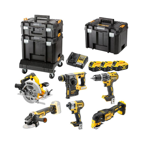 DeWalt DCK685P3T-QW 18V 6-Maschinen Kombiset mit 3x 5 Ah Akkus, Ladegerät, 3 Koffer und Cart