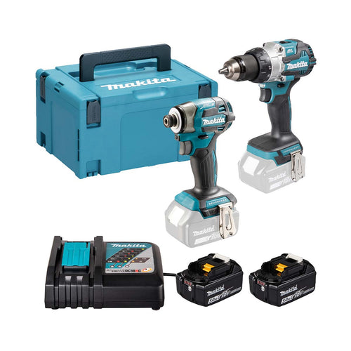 Makita DLX2528TJ 18V LXT Combo Kit mit DHP489 Schlagbohrschrauber, DTD173 Schlagschrauber, 2 x 5 Ah Akkus, Ladegerät und Koffer.