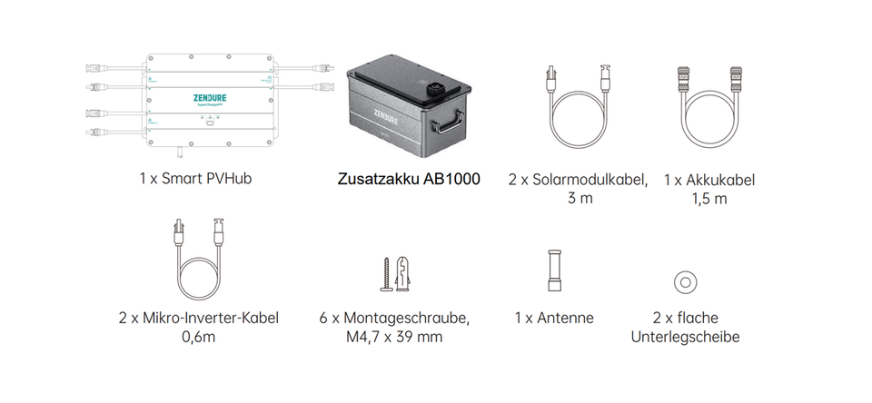 ZENDURE SolarFlow PVHub + AB1000 Batterie [ 960Wh / 1200W ] LiFeP04 | Batterie-Erweiterung zu Ihrem Balkonkraftwerk