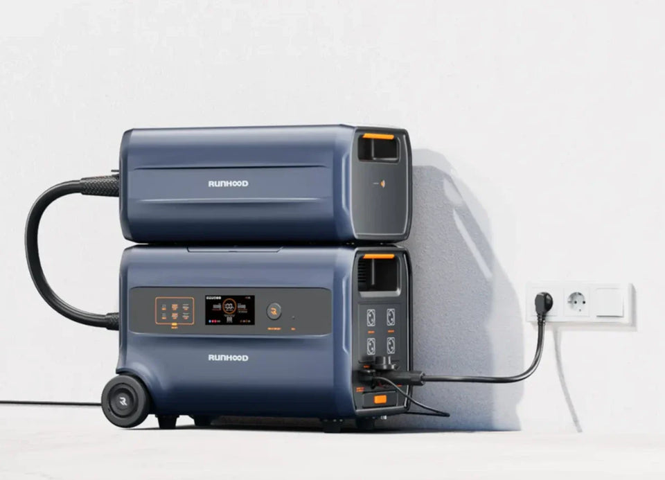 [RUNHOOD PV BUNDLE] Balkonkraftwerk mit RUNHOOD F2400 + B2400 + SHELLY Smart Meter + 4 x 435 W Bifacial Black Solar Panel + 2 x parallel Kabel MC4 + 5m MC4 Kabel