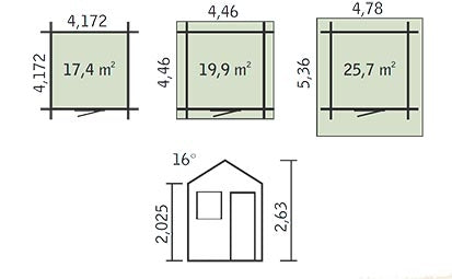 Gartenhaus SA17 - 44 mm Blockbohlenhaus, Grundfläche: 19,90 m², Satteldach