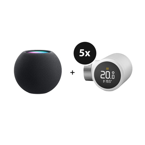 Apple HomePod Mini + tado° X Smartes Heizkörper-Thermostat - 5er-Set