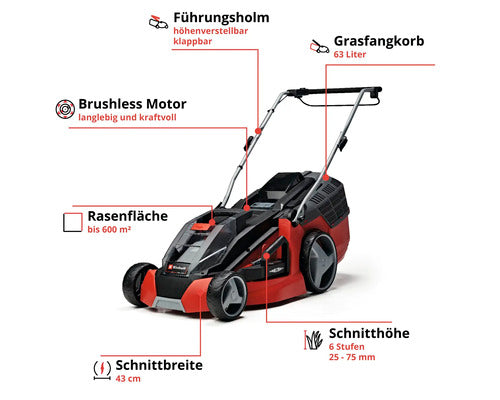 Akku Rasenmäher EINHELL Power-X-Change GE-CM 43 Li M inkl.Mulchkit 2x18V (36V)/4 Ah Akkus und 2 Ladegeräte