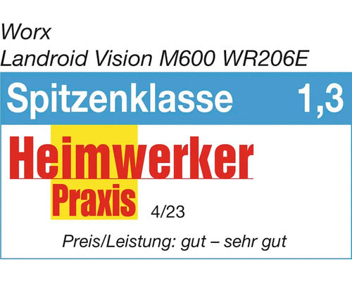 Akku-Mähroboter WORX 20V Landroid Vision M600 18cm/600m² inkl. 2Ah Akku und Ladestation, AI Rasenmäher Roboter ohne Begrenzungskabel (WLAN & Bluetooth, aktive Hindernisvermeidung mit KI-Technologie, Igelschutz)