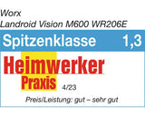 Akku-Mähroboter WORX 20V Landroid Vision M600 18cm/600m² inkl. 2Ah Akku und Ladestation, AI Rasenmäher Roboter ohne Begrenzungskabel (WLAN & Bluetooth, aktive Hindernisvermeidung mit KI-Technologie, Igelschutz)