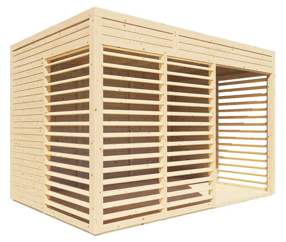 Gartenhaus Freiburg 02 inkl. Fußboden, Naturbelassen - 19 mm Elementgartenhaus, Nutzfläche: 7,8 m²