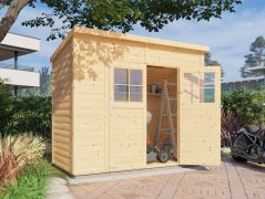 Steiner Gartenhaus Glücksburg 03 | Doppelflügeltür inkl. Fenster | inkl. Fußboden | Naturbelassen | Nutzfläche: 4,24 m² | Pultdach | Holz-Gerätehaus