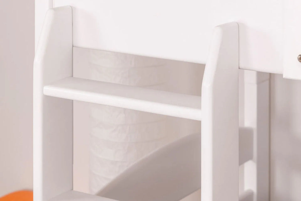 Stockbett für Erwachsene "Easy Premium Line" K18/h inkl. Liegeplatz und 2 Abdeckblenden, Kopfteil mit Löchern, Buche Vollholz massiv Weiß - Liegefläche: 90 x 200 cm, teilbar