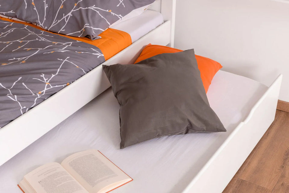 Stockbett für Erwachsene "Easy Premium Line" K18/h inkl. Liegeplatz und 2 Abdeckblenden, Kopfteil mit Löchern, Buche Vollholz massiv Weiß - Liegefläche: 90 x 200 cm, teilbar