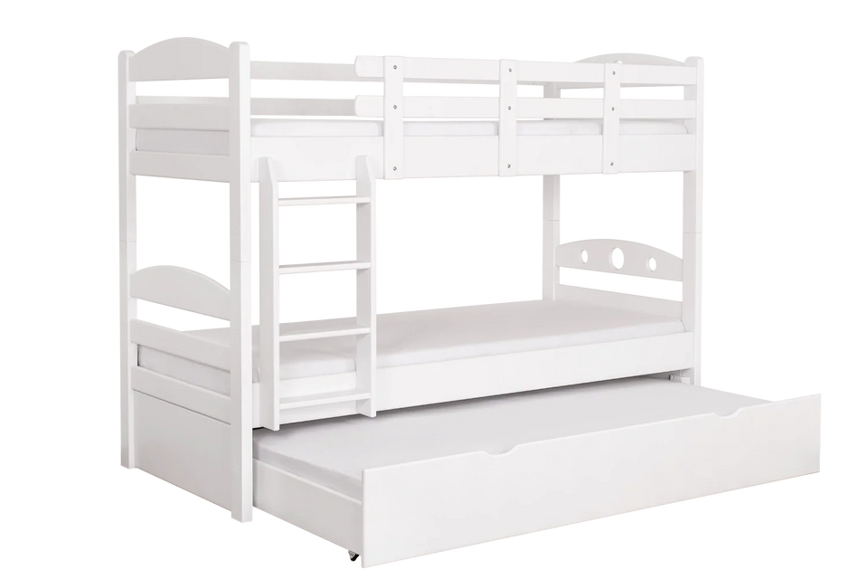 Stockbett für Erwachsene "Easy Premium Line" K18/h inkl. Liegeplatz und 2 Abdeckblenden, Kopfteil mit Löchern, Buche Vollholz massiv Weiß - Liegefläche: 90 x 200 cm, teilbar