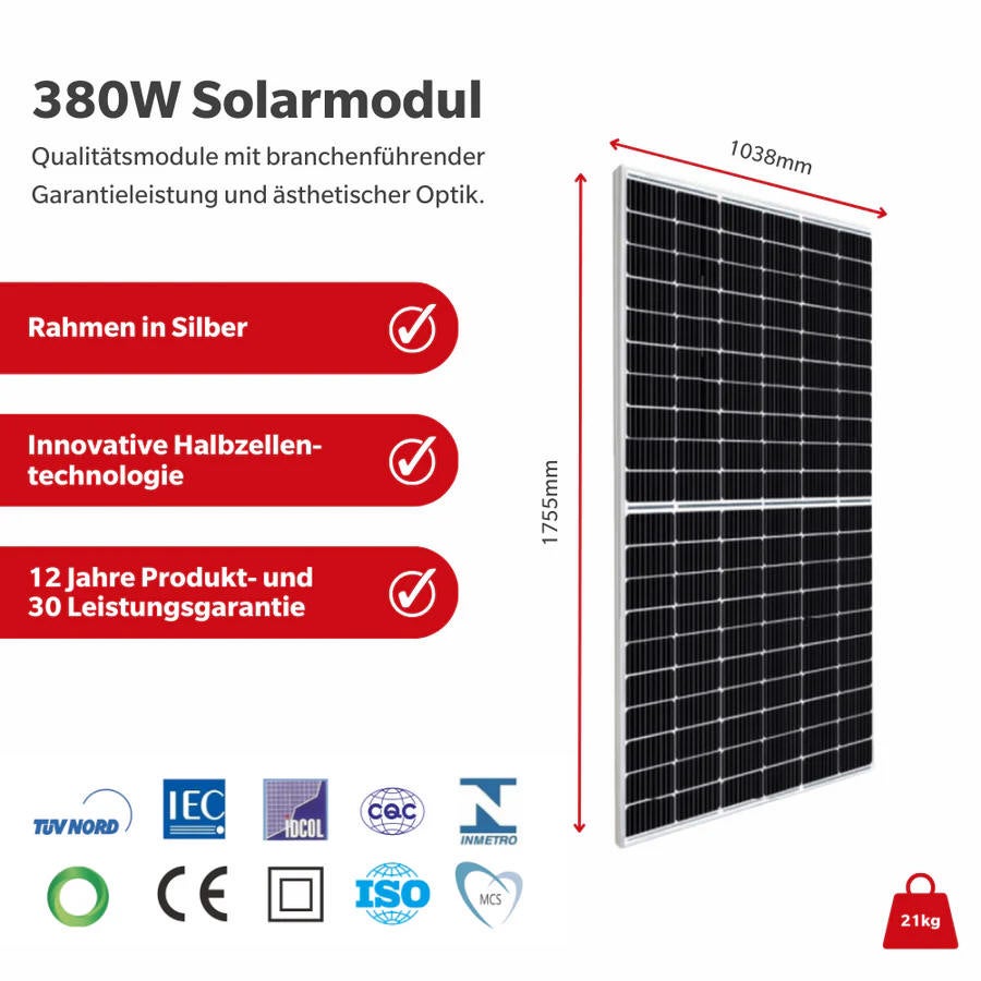 36x380 W DAH Solarpanel,PV Module, Balkonkraftwerk, IP68, MC4-komp. Kabel, schwarz, 0% Mwst, 36stk/Palette