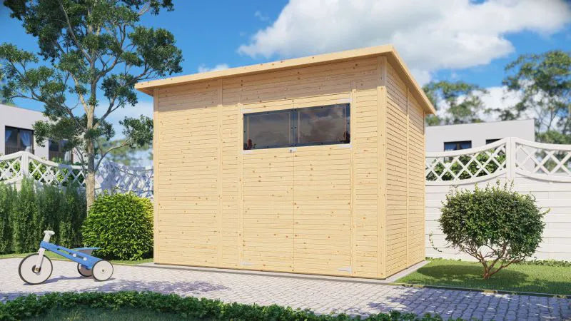 Gerätehaus Menden 04, Naturbelassen - 18 mm Elementgartenhaus, Grundfläche: 6,18 m², Pultdach, Doppeltür aus Massivholz