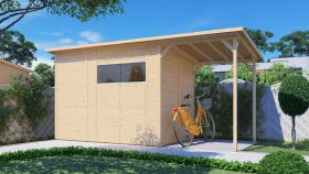 Steiner Gartenhaus Glücksburg 03 | Doppelflügeltür inkl. Fenster | inkl. Fußboden | Naturbelassen | Nutzfläche: 4,24 m² | Pultdach | Holz-Gerätehaus