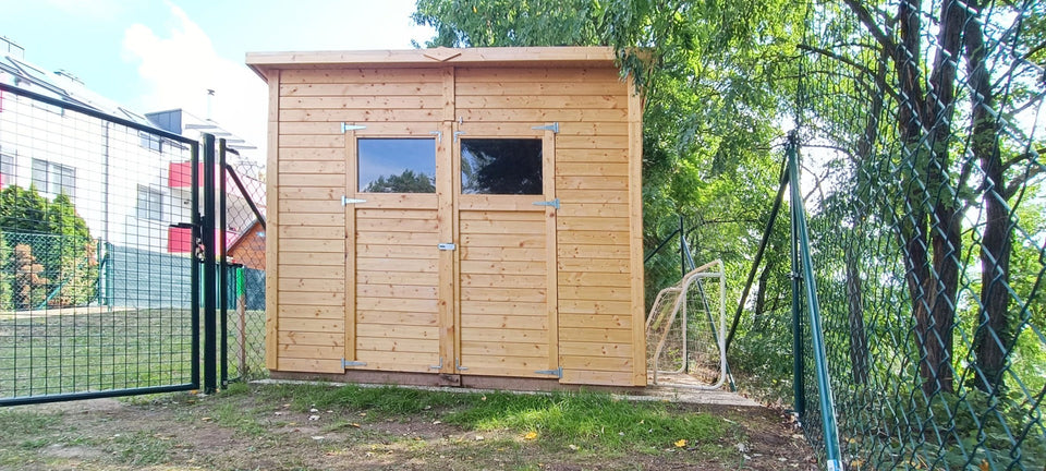 Gartenhaus Dresden 03 inkl. Fußboden, Naturbelassen - 14 mm Elementgartenhaus, Nutzfläche: 4,20 m², Pultdach