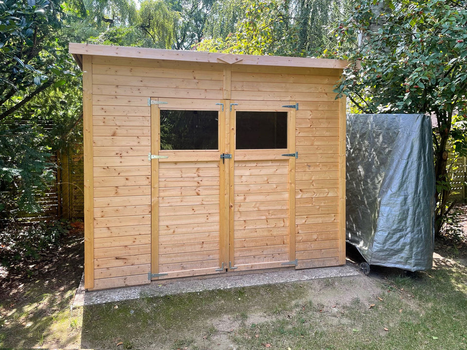 Gartenhaus Dresden 03 inkl. Fußboden, Naturbelassen - 14 mm Elementgartenhaus, Nutzfläche: 4,20 m², Pultdach