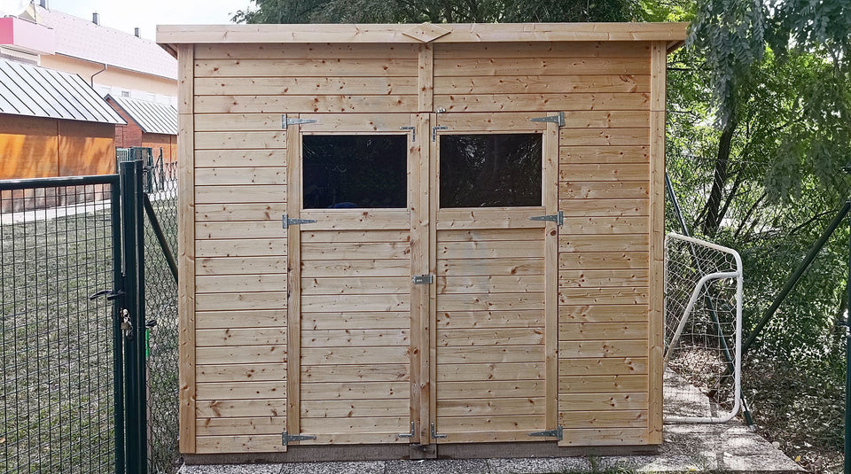 Gartenhaus Dresden 03 inkl. Fußboden, Naturbelassen - 14 mm Elementgartenhaus, Nutzfläche: 4,20 m², Pultdach