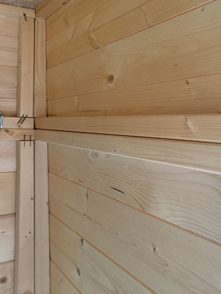 Gartenhaus Dresden 03 inkl. Fußboden, Naturbelassen - 14 mm Elementgartenhaus, Nutzfläche: 4,20 m², Pultdach