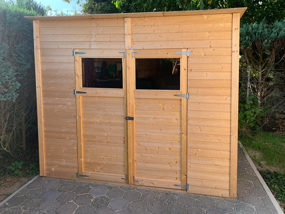 Gartenhaus Dresden 03 inkl. Fußboden, Naturbelassen - 14 mm Elementgartenhaus, Nutzfläche: 4,20 m², Pultdach