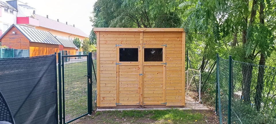 Gartenhaus Dresden 03 inkl. Fußboden, Naturbelassen - 14 mm Elementgartenhaus, Nutzfläche: 4,20 m², Pultdach