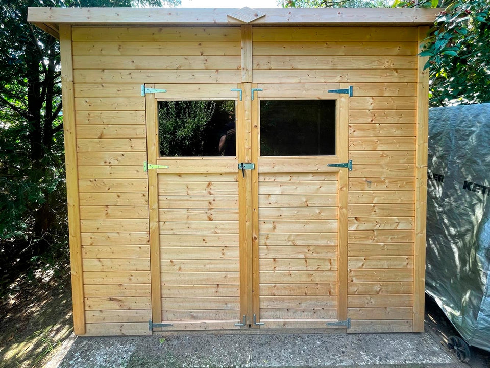 Gartenhaus Dresden 03 inkl. Fußboden, Naturbelassen - 14 mm Elementgartenhaus, Nutzfläche: 4,20 m², Pultdach