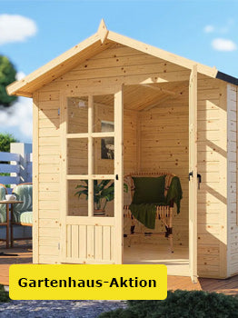 Gartenhaus Dresden 03 mit Anbaudach inkl. Fußboden, Naturbelassen - 14 mm Elementgartenhaus, Nutzfläche: 4,20 m², Pultdach