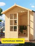 Gartenhaus Dresden 03 mit Anbaudach inkl. Fußboden, Naturbelassen - 14 mm Elementgartenhaus, Nutzfläche: 4,20 m², Pultdach