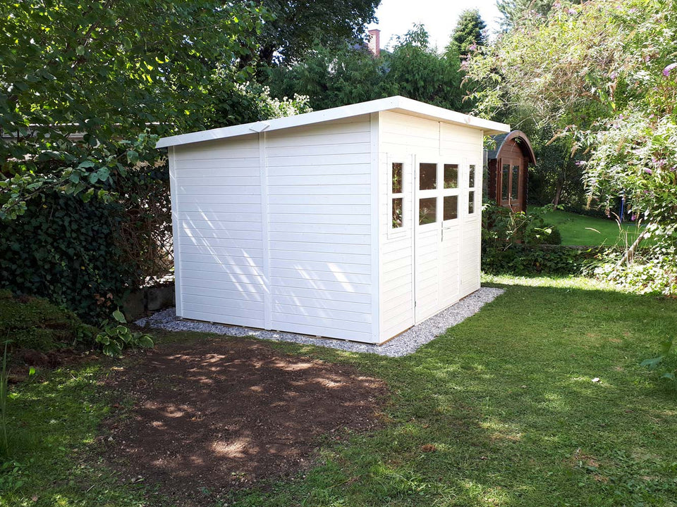 Gerätehaus Freiberg 04 inkl. Fußboden, Naturbelassen - 19 mm Elementgartenhaus, Nutzfläche: 7,15 m², Pultdach