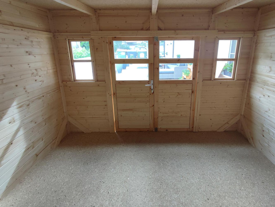 Gerätehaus Freiberg 04 inkl. Fußboden, Naturbelassen - 19 mm Elementgartenhaus, Nutzfläche: 7,15 m², Pultdach