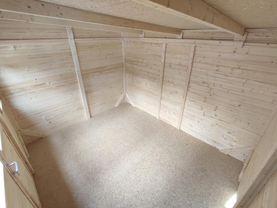 Gerätehaus Freiberg 04 inkl. Fußboden, Naturbelassen - 19 mm Elementgartenhaus, Nutzfläche: 7,15 m², Pultdach