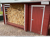 Kaminholzunterstand mit Schrank - 332 x 118 x 199 cm (L x B x H) aus 19 mm Blockbohlen - inkl. Dachpappe