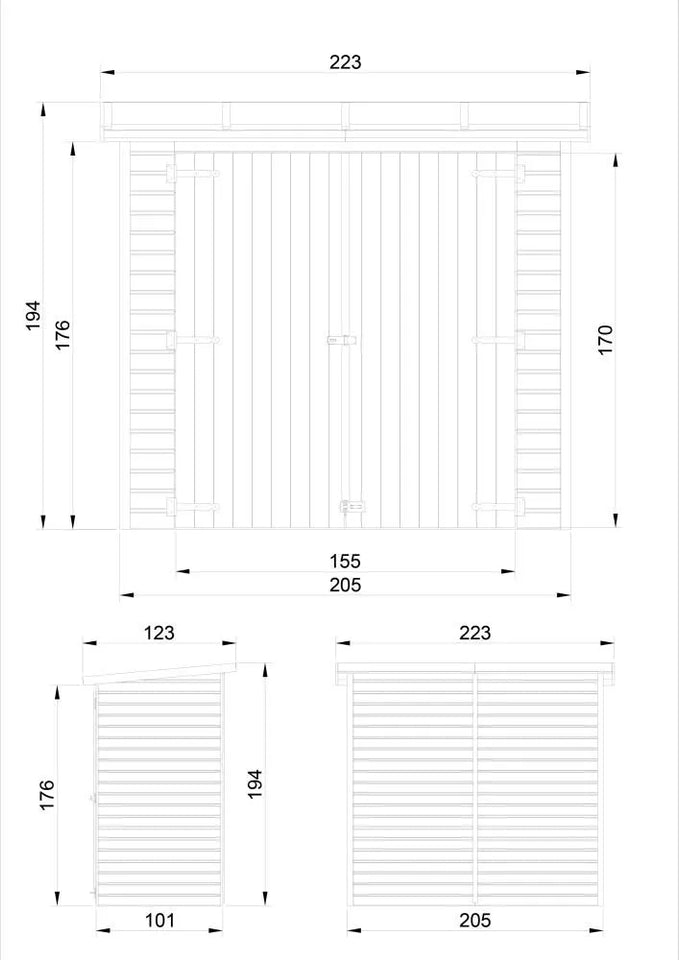 Gartenschrank / Geräteschrank - 1,23 x 2,23 Meter, 17 mm Elementstärke