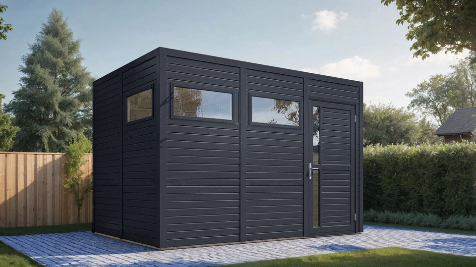 Gartenhaus Basel 03 inkl. Fußboden, Gerätehaus in Anthrazit - 19 mm Elementgartenhaus, Nutzfläche: 7,89 m², Flachdach
