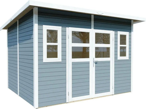 Gerätehaus Freiberg 04 inkl. Fußboden, Hellgrau lackiert - 19 mm Elementgartenhaus, Nutzfläche: 7,15 m², Pultdach