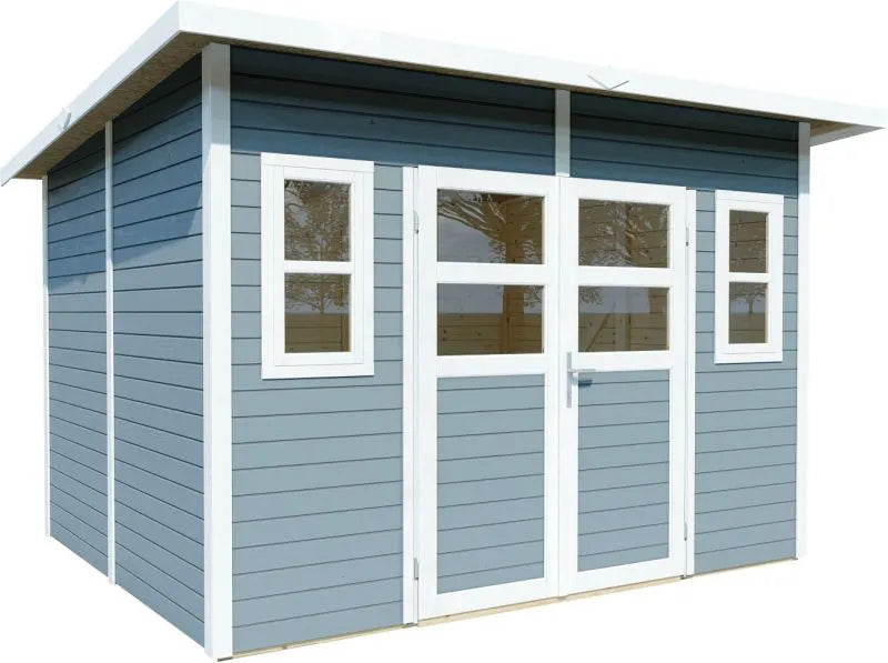 Gerätehaus Freiberg 04 inkl. Fußboden, Hellgrau lackiert - 19 mm Elementgartenhaus, Nutzfläche: 7,15 m², Pultdach