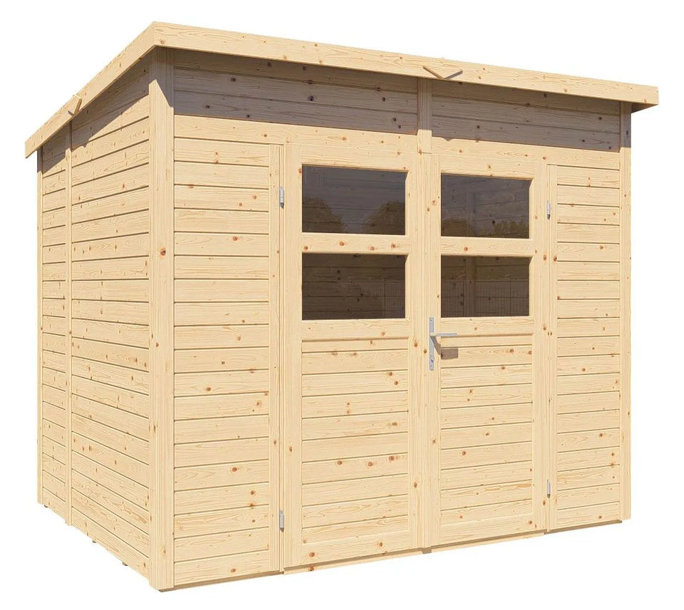 Gerätehaus Freiberg 02 inkl. Fußboden, Naturbelassen - 19 mm Elementgartenhaus, Nutzfläche: 4,31 m², Pultdach