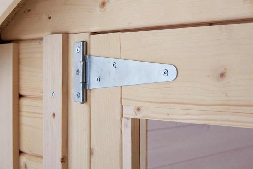 Gerätehaus Korbach 01 inkl. Fußboden, Naturbelassen, Elementgartenhaus, Außenmaße: 121 x 63 cm, Satteldach, Einzeltür aus Massivholz