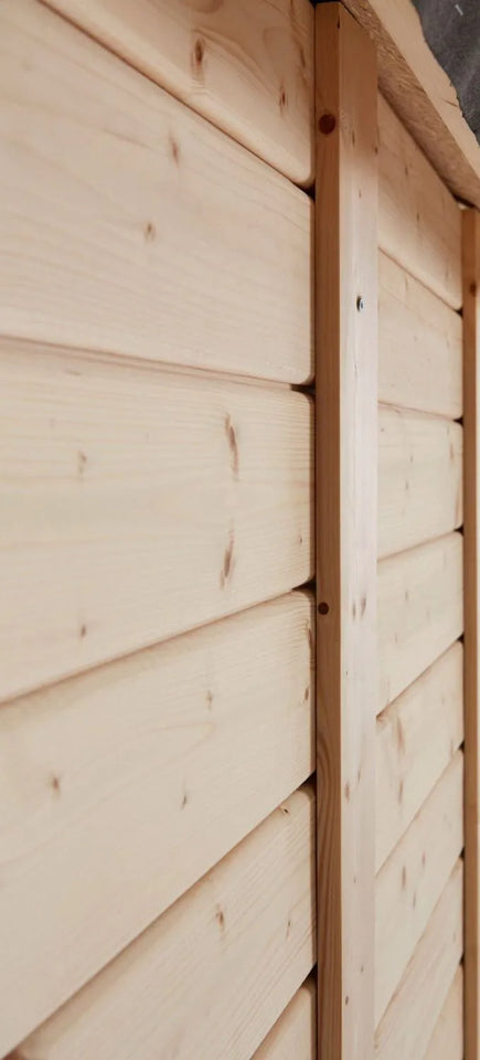 Gerätehaus Korbach 01 inkl. Fußboden, Naturbelassen, Elementgartenhaus, Außenmaße: 121 x 63 cm, Satteldach, Einzeltür aus Massivholz