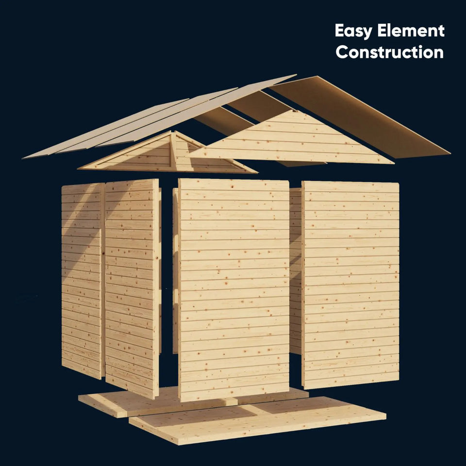 Gerätehaus Korbach 01 inkl. Fußboden, Naturbelassen, Elementgartenhaus, Außenmaße: 121 x 63 cm, Satteldach, Einzeltür aus Massivholz