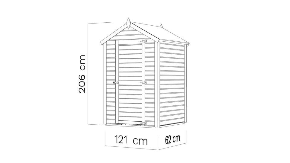 Gerätehaus Korbach 01 inkl. Fußboden, Naturbelassen, Elementgartenhaus, Außenmaße: 121 x 63 cm, Satteldach, Einzeltür aus Massivholz