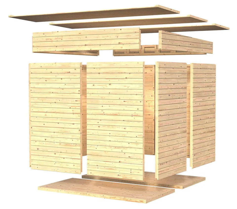Gartenhaus Dresden 01 inkl. Fußboden, Naturbelassen - 14 mm Elementgartenhaus, Nutzfläche: 2,10 m², Pultdach