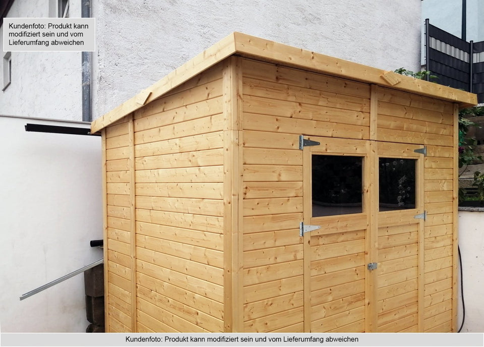 Gartenhaus Dresden 03 inkl. Fußboden, Naturbelassen - 14 mm Elementgartenhaus, Nutzfläche: 4,20 m², Pultdach