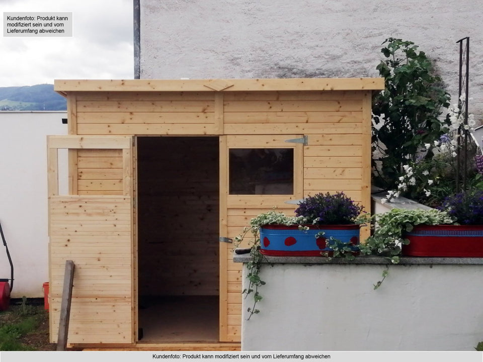 Gartenhaus Dresden 03 inkl. Fußboden, Naturbelassen - 14 mm Elementgartenhaus, Nutzfläche: 4,20 m², Pultdach