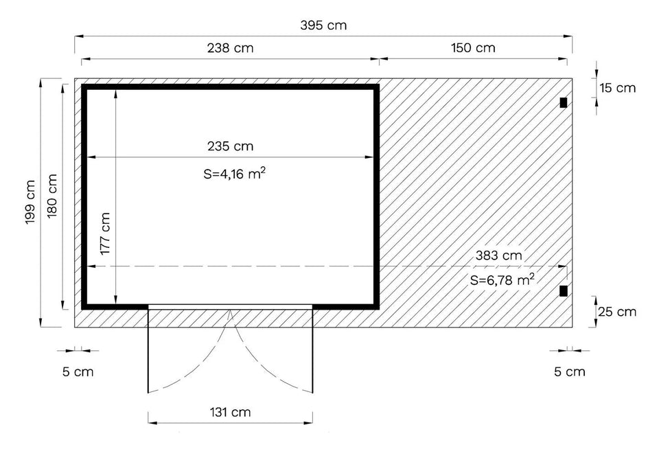 Gartenhaus Dresden 03 mit Anbaudach inkl. Fußboden, Naturbelassen - 14 mm Elementgartenhaus, Nutzfläche: 4,20 m², Pultdach